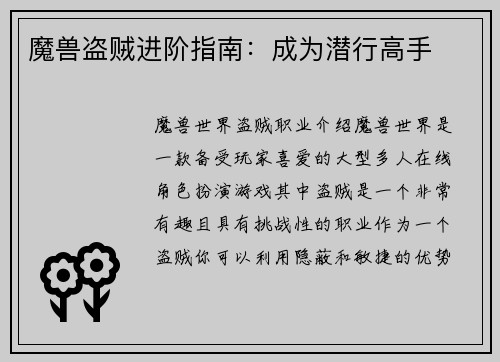 魔兽盗贼进阶指南：成为潜行高手